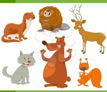 Cartoon Illustration of Cute Forest Animal Characters Set