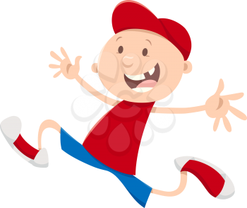 Cartoon Illustration of Happy Snagle Tooth Running Boy