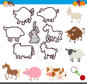Cartoon Illustration of Educational Activity Game of Matching Shapes for Children with Animal Characters