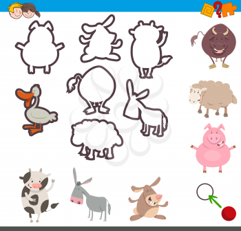 Cartoon Illustration of Educational Activity of Matching Shapes for Children with Animal Characters