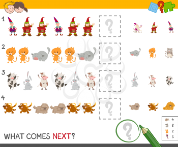 Cartoon Illustration of Completing the Pattern Educational Activity for Kids