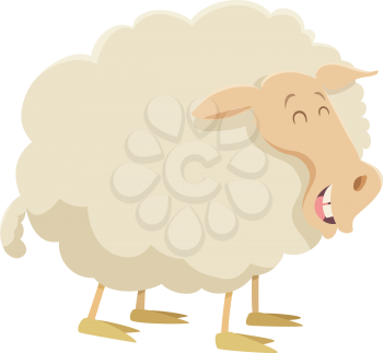 Cartoon Illustration of Farm Sheep Animal Character