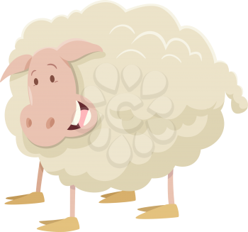 Cartoon Illustration of Cute Sheep Farm Animal Character