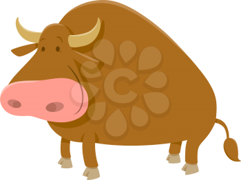 Cartoon Illustration of Cute Bull Farm Animal Character