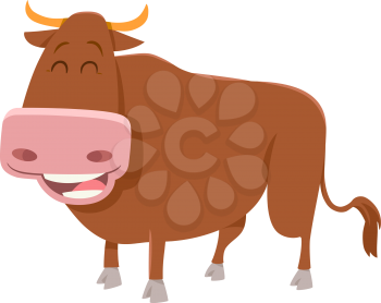 Cartoon Illustration of Funny Bull Farm Animal Character