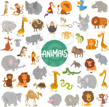 Cartoon Illustration of Cute Wild Animal Characters Huge Set