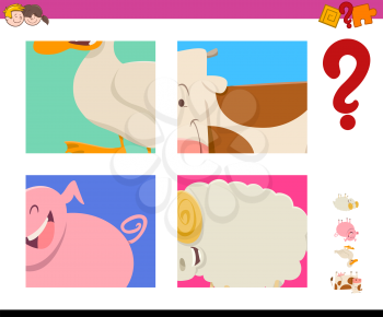 Cartoon Illustration of Educational Game of Guessing Farm Animals for Children