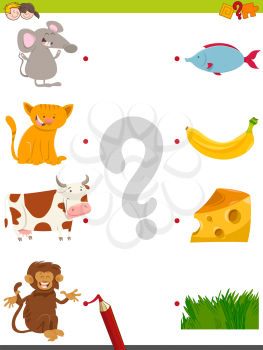 Cartoon Illustration of Educational Pictures Matching Activity Game for Children with Animal Characters and their Favorite Food