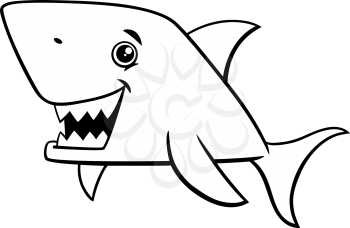 Black and White Cartoon Illustration of Shark Fish Sea Life Animal Character for Coloring Book