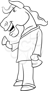 Black and White Cartoon Illustration of Anthropomorphic Horse Fantasy Character Coloring Book