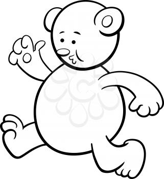 Black and White Cartoon Illustration of Running Bear Animal Character Coloring Page