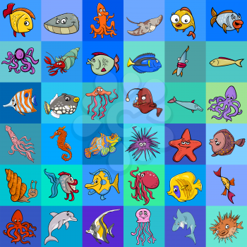 Cartoon Illustration of Sea Life Animal Characters Pattern or Decorative Paper Design