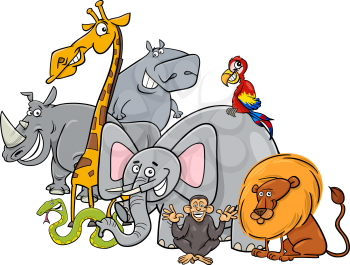 Cartoon Illustration of Safari Animal Characters Group
