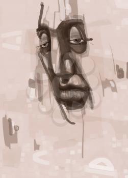 Digital Painting Illustration of Sad or Strict Man Character Portrait