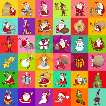 Cartoon Illustration of Christmas Characters Pattern or Decorative Paper Design