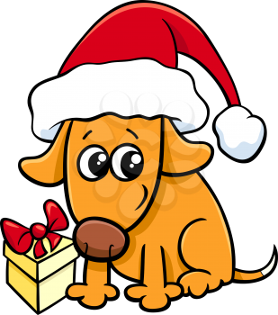 Cartoon Illustration of Dog Animal Character with gift on Christmas Time