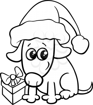Cartoon Illustration of Dog Animal Character with gift on Christmas Time