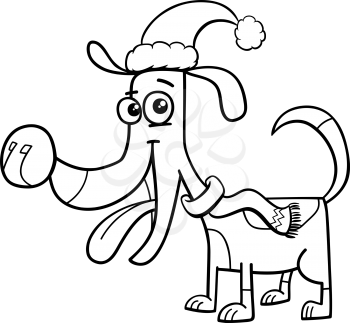 Black and White Cartoon Illustration of Dog or Puppy Animal Character with Scarf on Christmas Time Coloring Book