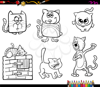 Black and White Cartoon Illustration of Cats or Kittens Animal Characters Set Coloring Book