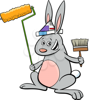 Cartoon Illustration of Rabbit Painter Fantasy Animal Character