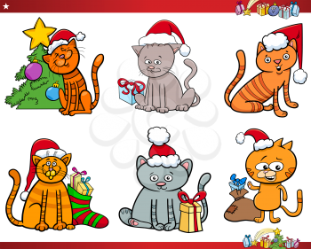 Cartoon Illustration of Cats Animal Characters on Christmas Time Set