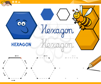 Educational Cartoon Illustration of Hexagon Basic Geometric Shape for Children
