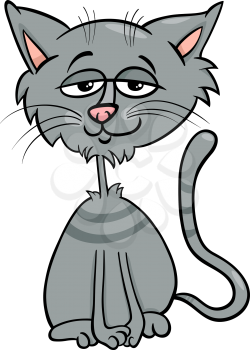 Cartoon Illustration of Funny Gray Cat Pet Animal Character