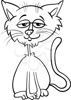 Black and White Cartoon Illustration of Funny Gray Cat Pet Animal Character Coloring Book