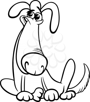Black and White Cartoon Illustration of Funny Dog Animal Comic Character Coloring Book