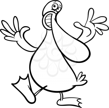 Black and White Cartoon Illustration of Happy Duck Farm Bird Animal Character Coloring Book