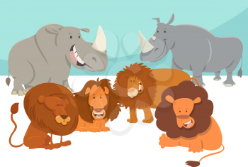 Cartoon Illustration of Safari Wild Animal Characters Group