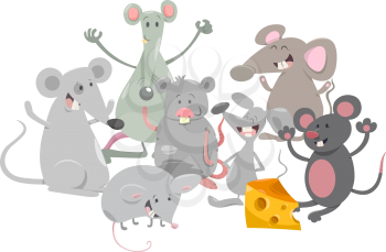 Cartoon Illustration of Happy Mice Animal Characters Group