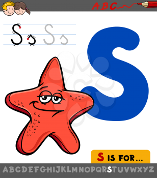 Educational Cartoon Illustration of Letter S from Alphabet with Starfish Character for Children 