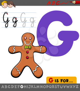 Educational Cartoon Illustration of Letter G from Alphabet with Gingerbread Man Sweet Food for Children 