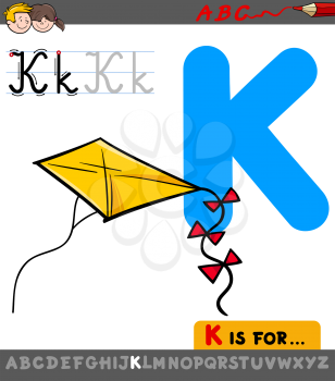 Educational Cartoon Illustration of Letter K from Alphabet with Kite Toy Object for Children 
