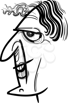 Black and White Sketch Cartoon Caricature Illustration of Woman Character