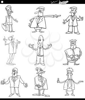 Black and White Cartoon Illustration of Funny Men or Businessmen Characters Set