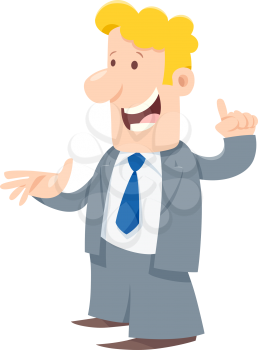 Cartoon Illustration of Happy Businessman or Manager in Suit Character