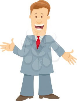 Cartoon Illustration of Happy Man or Businessman Character Giving a Speech