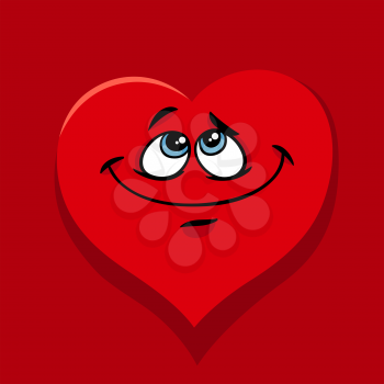 Greeting Card Cartoon Illustration of Happy Heart Character in Love on Valentine Day