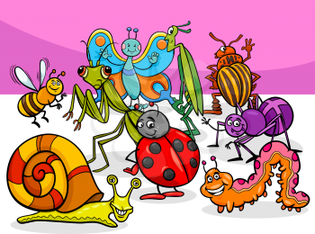 Cartoon Illustration of Insects and Bugs Animal Comic Characters Group