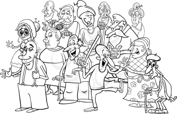 Black and White Cartoon Illustration of Elder People or Senior Characters Group Coloring Book