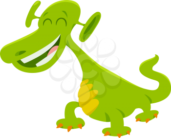 Cartoon Illustration of Cute Green Dragon or Monster Fantasy Animal Character