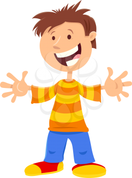 Cartoon Illustration of Happy Elementary or Teen Age Boy Character