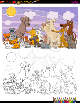 Cartoon Illustration of Cats and Dogs Animal Characters Group Coloring Book Activity