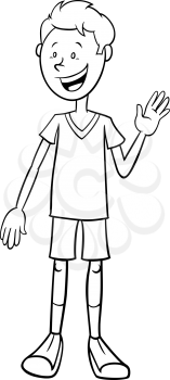 Black and White Cartoon Illustration of Elementary Age or Teen Boy Character Coloring Book