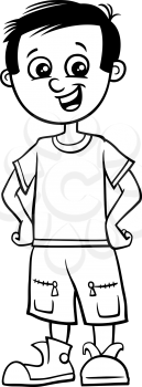 Black and White Cartoon Illustration of Elementary School Age Kid Boy Character Coloring Book
