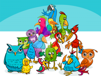 Cartoon Illustration of Colorful Birds Animal Characters Group
