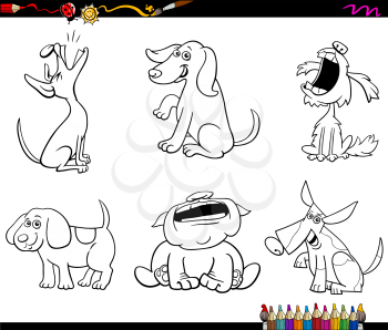 Black and White Cartoon Illustration of Funny Dogs Animal Characters Set Coloring Book