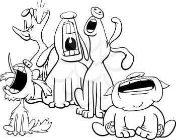 Black and White Cartoon Illustration of Dogs Animal Characters Group Barking or Howling Coloring Book